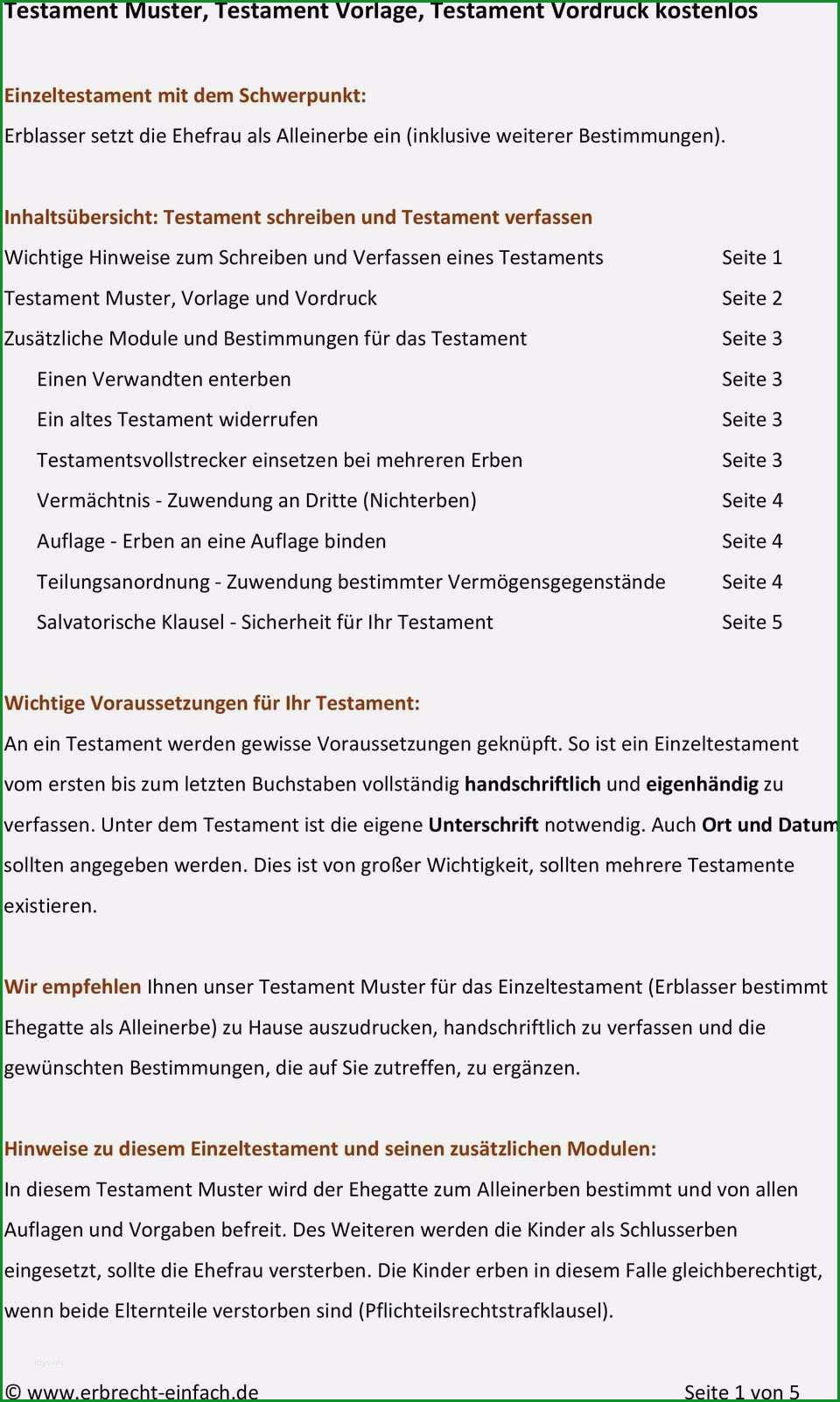 vorlage testament alleinerbe