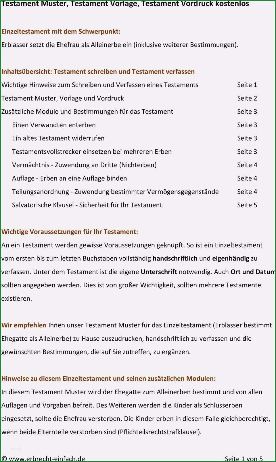 vorlage testament alleinerbe