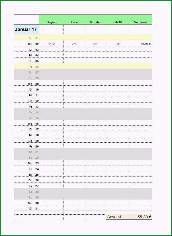 arbeitszeit excel vorlage