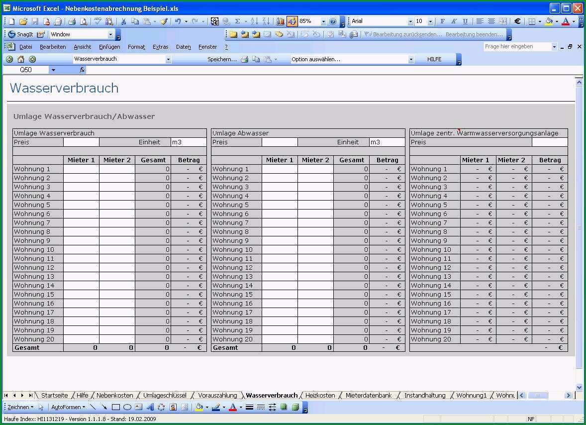 nebenkostenabrechnung vorlage excel