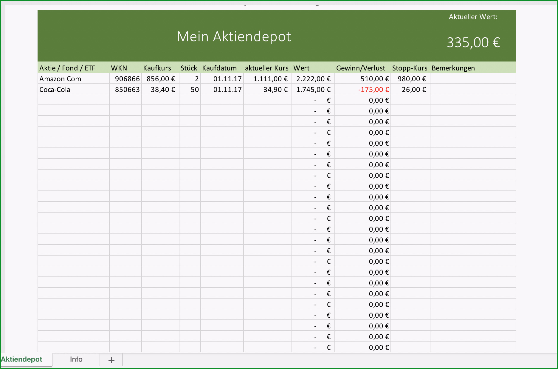 aktiendepot excel