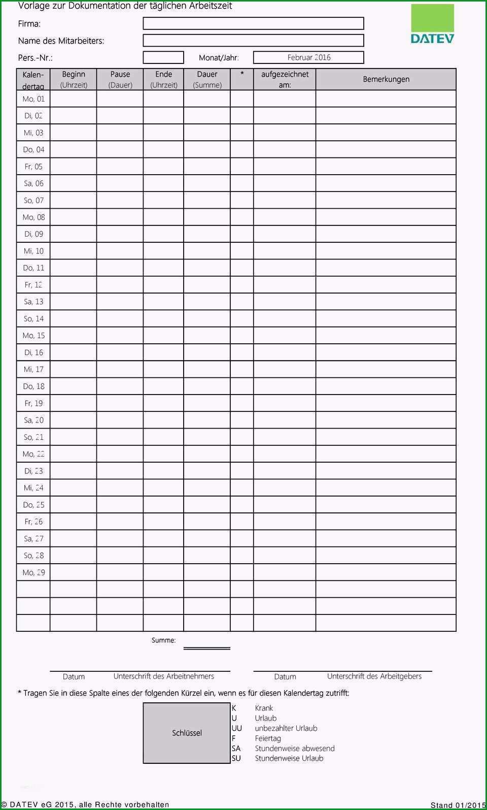 Phänomenal Datev Vorlage Zur Dokumentation Der Täglichen Arbeitszeit