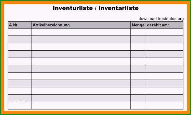 inventurliste vorlage