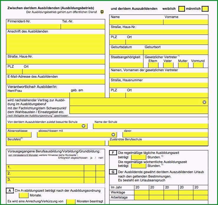 inhalt ausbildungsvertrag