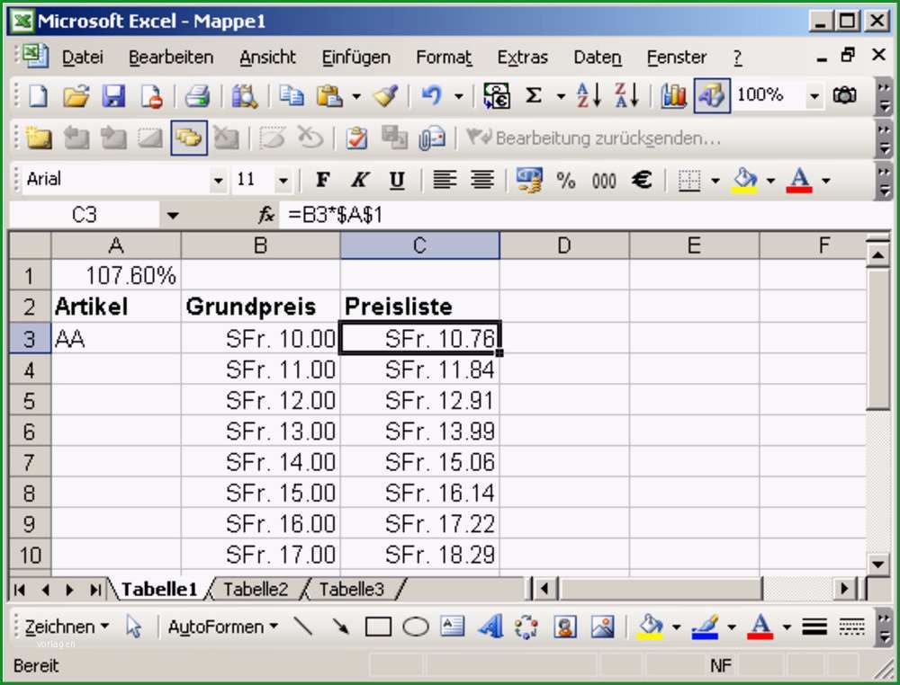 excel preisliste erstellen