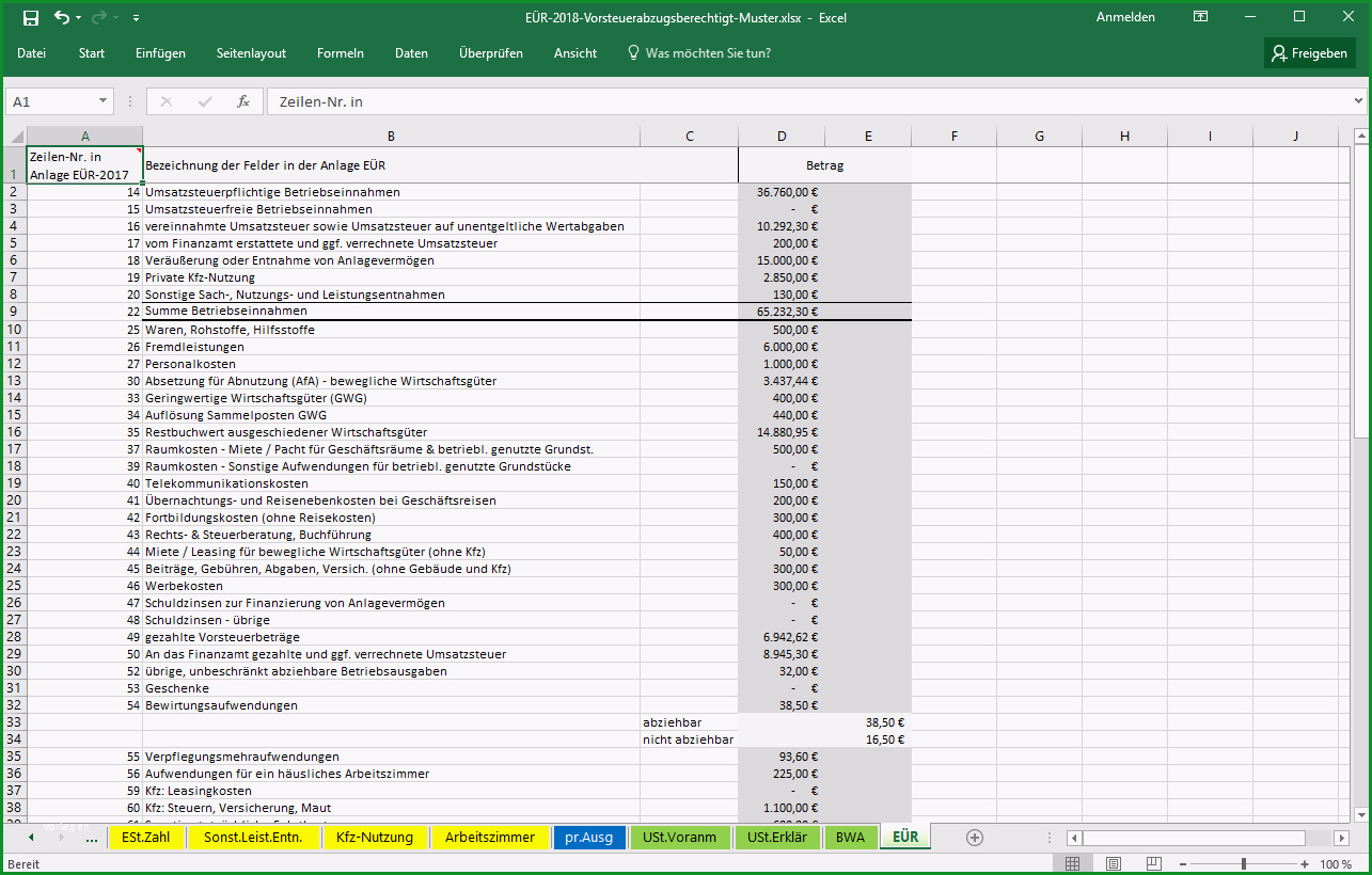 einnahmenueberschussrechnung vorlage excel openoffice