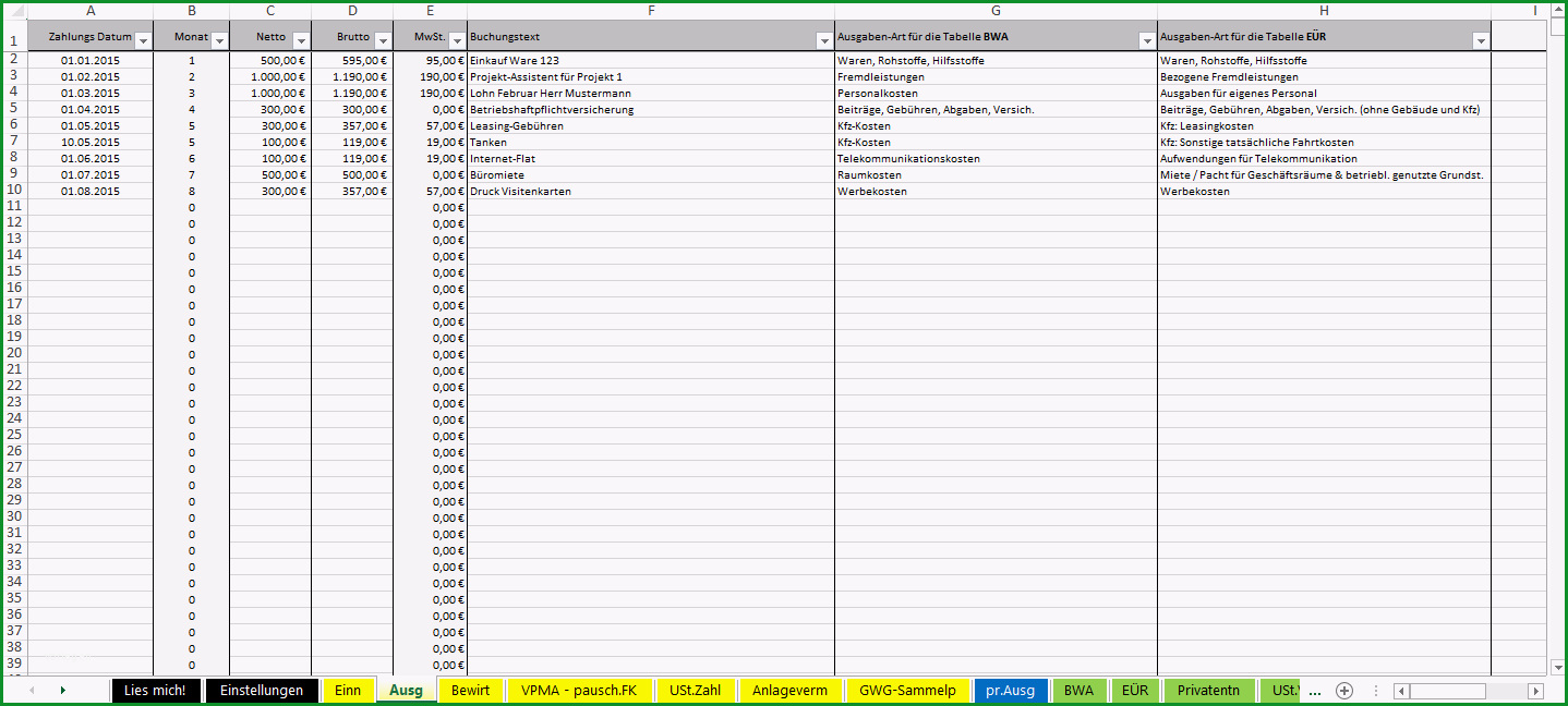 einnahmenueberschussrechnung vorlage excel openoffice