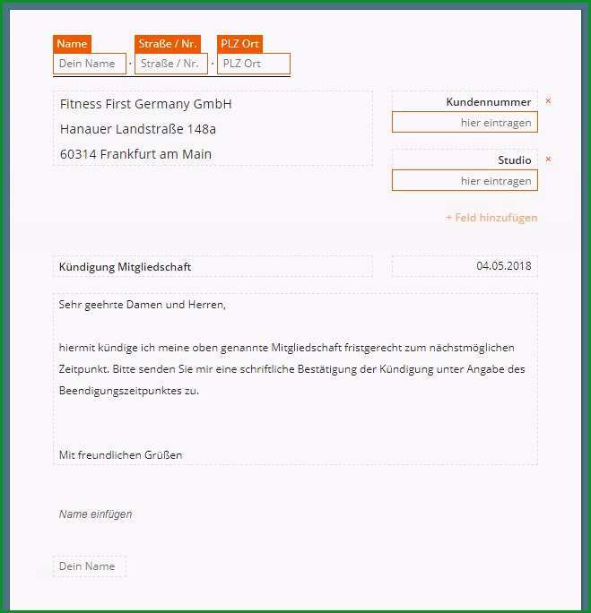 Phänomenal Fitness First Kündigung Vorlage Download Chip