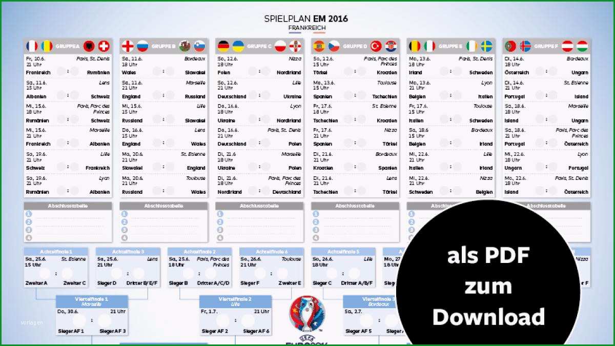 EM Spielplan 2016 als PDF zum Ausdrucken