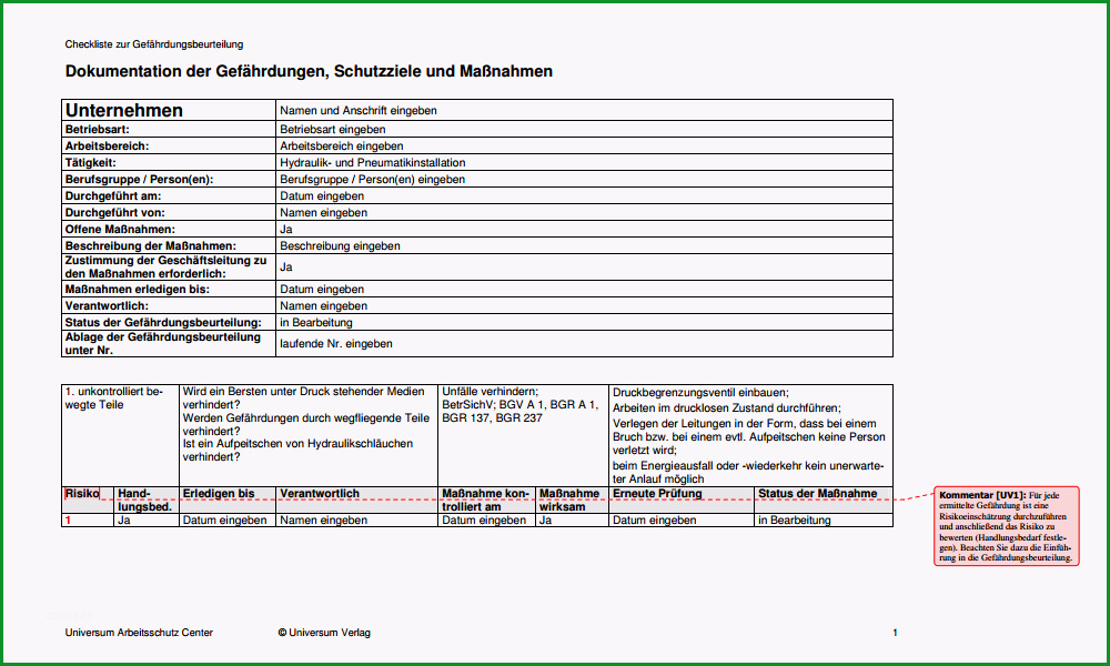 gefaehrdungsbeurteilung hydraulik und pneumatikinstallation