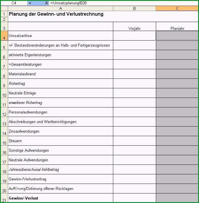 gewinn und verlustrechnung vorlage excel kostenlos