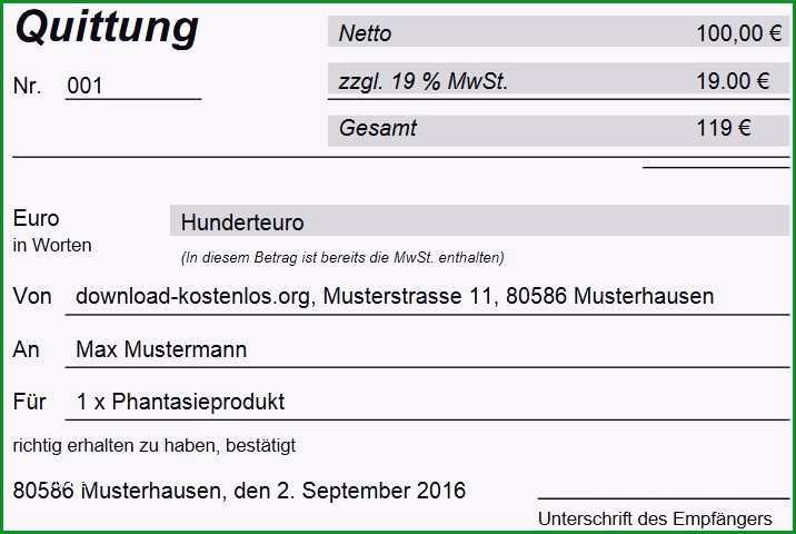 quittung vorlage excel