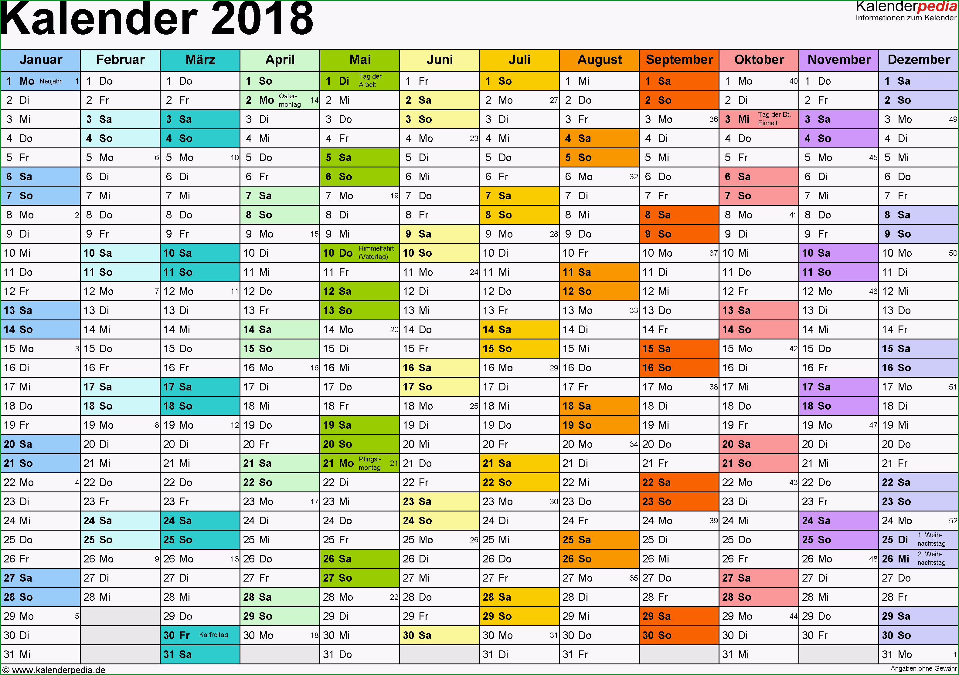 kalender 2018 excel vorlagen