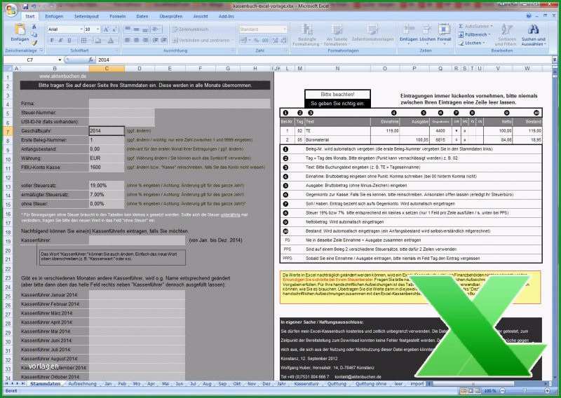 kassenbuch excel vorlage kostenlos