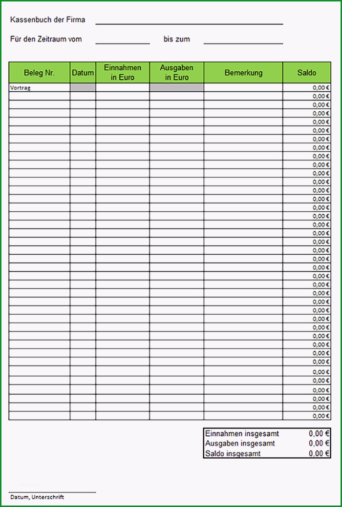 Phänomenal Kassenbuch Vorlage Kostenlos