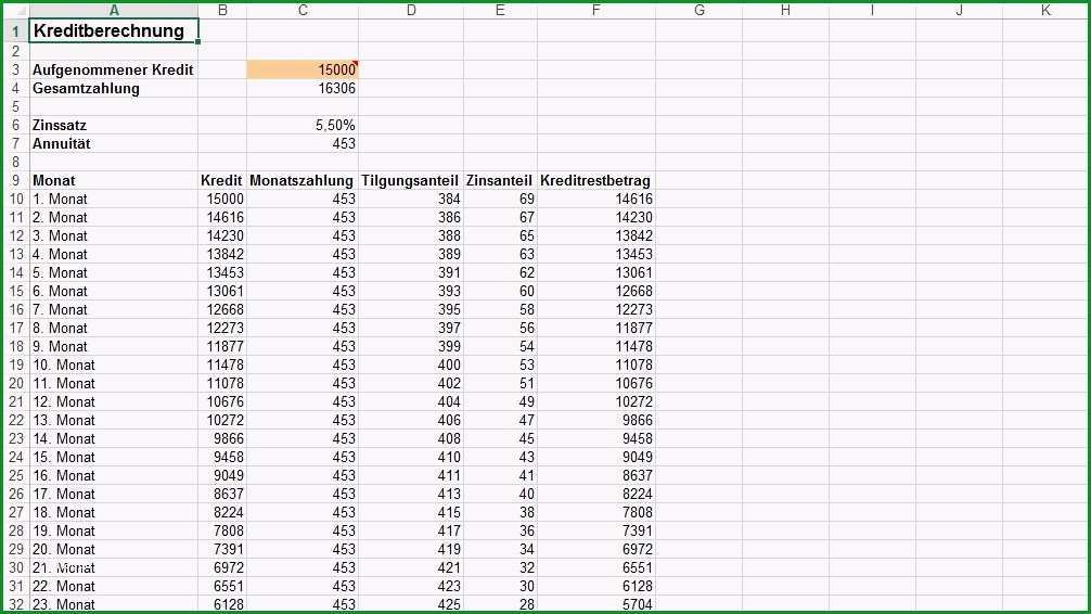 kreditberechnung mit excel chipzinsen berechnen excel vorlage