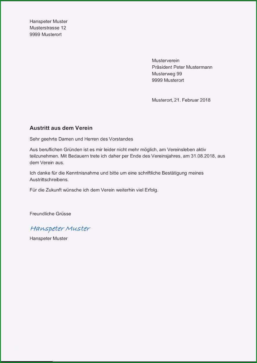 Phänomenal Kündigungsschreiben Verein Vorlage