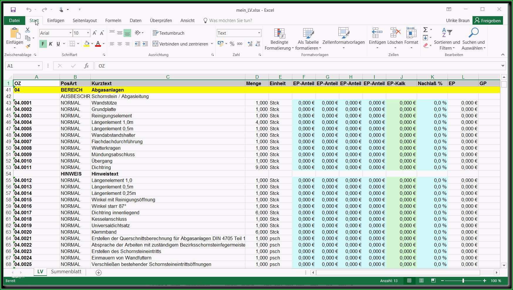 leistungsverzeichnis vorlage excel schonste viele arbeitshilfen fur das shk handwerk und ausbildung