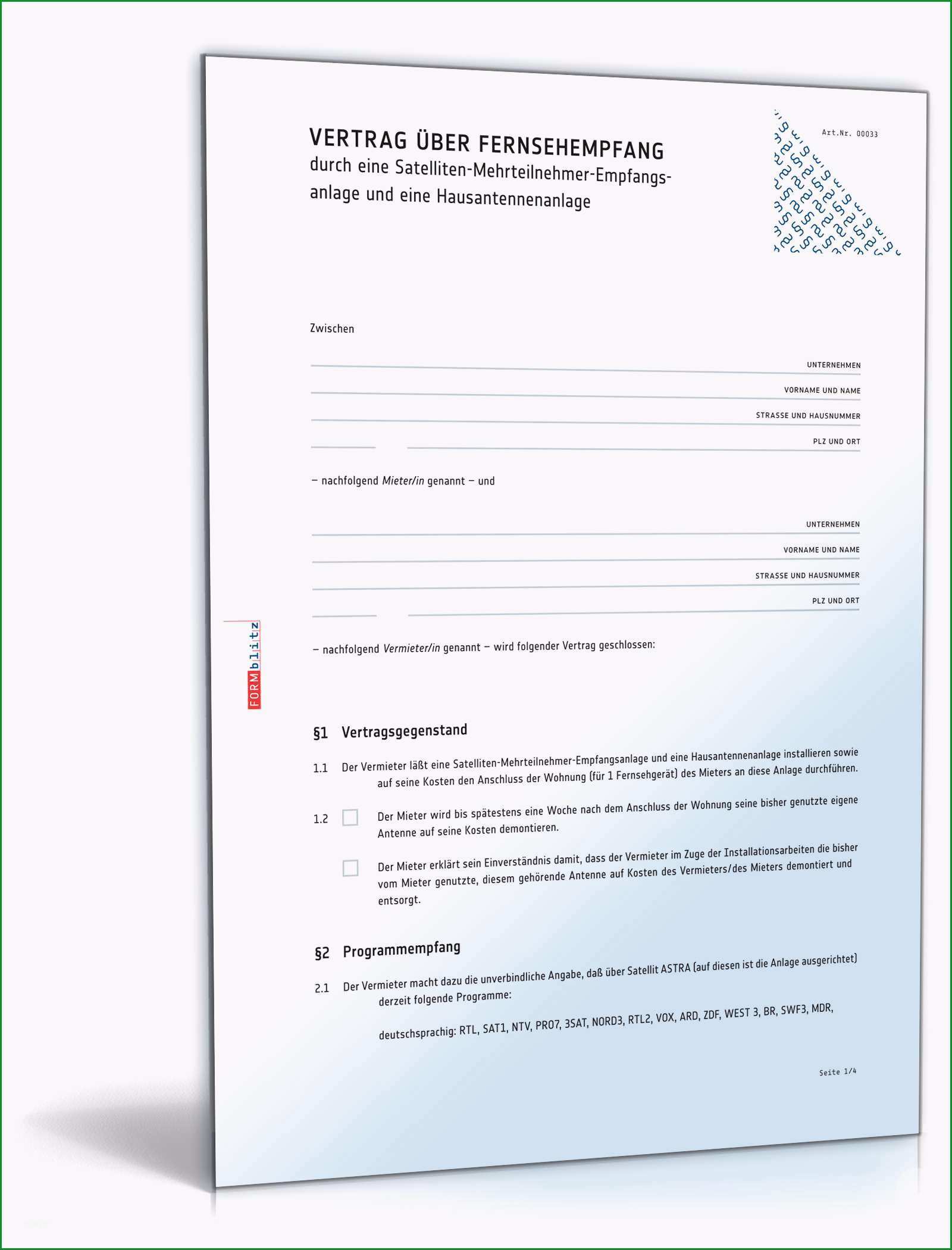 vertrag hausantenne satellit