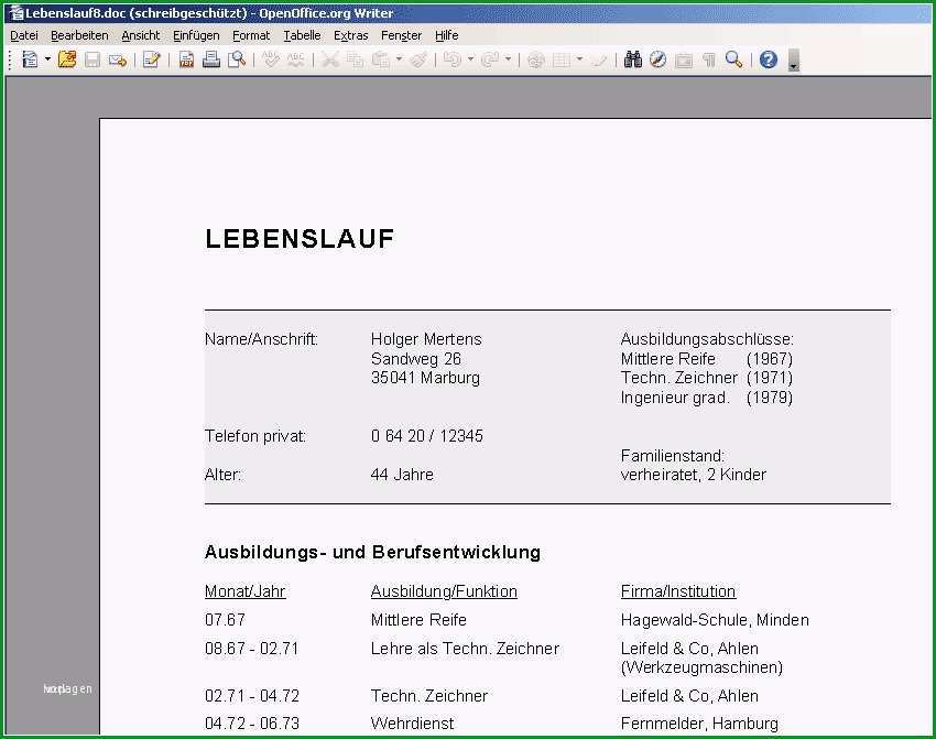 openoffice lebenslauf vorlage genial lebenslauf muster fur word und open fice