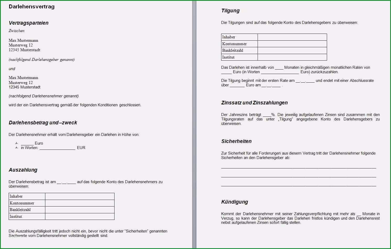 Phänomenal Privatdarlehen Vorlage Word Fabelhaft Privater