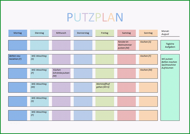 putzplan vorlage solo familie wg