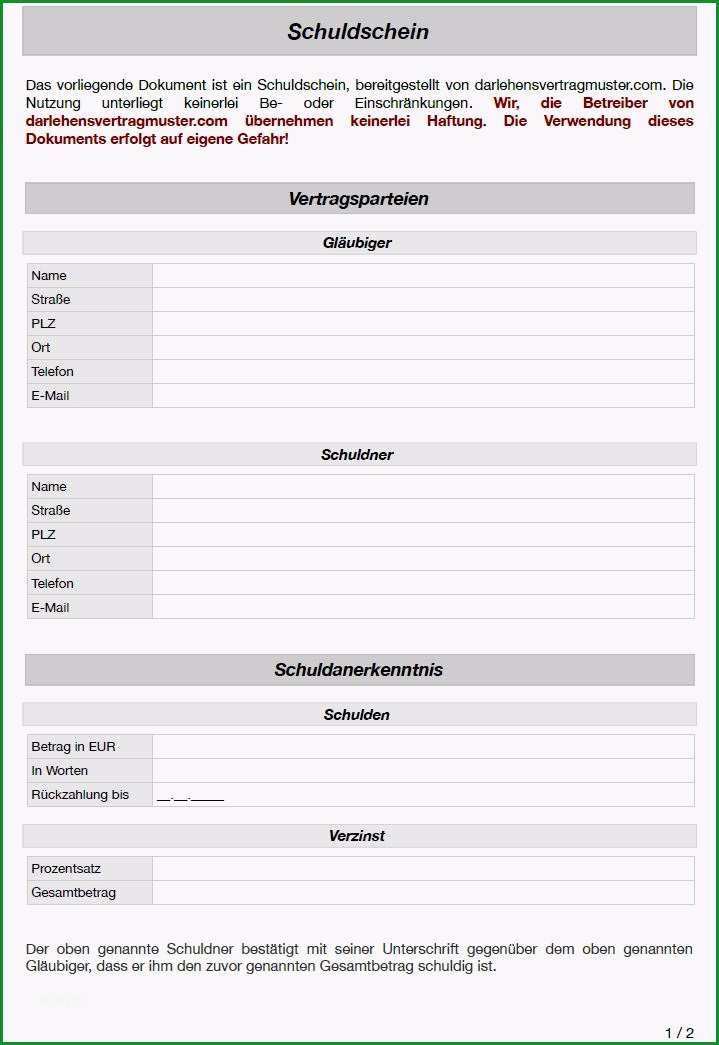 Phänomenal Schuldschein Vorlage › Darlehensvertrag Muster