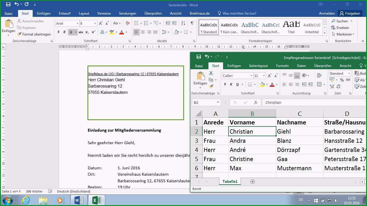 Phänomenal Serienbrief In Word 2016 Erstellen &amp; Verschicken In 5