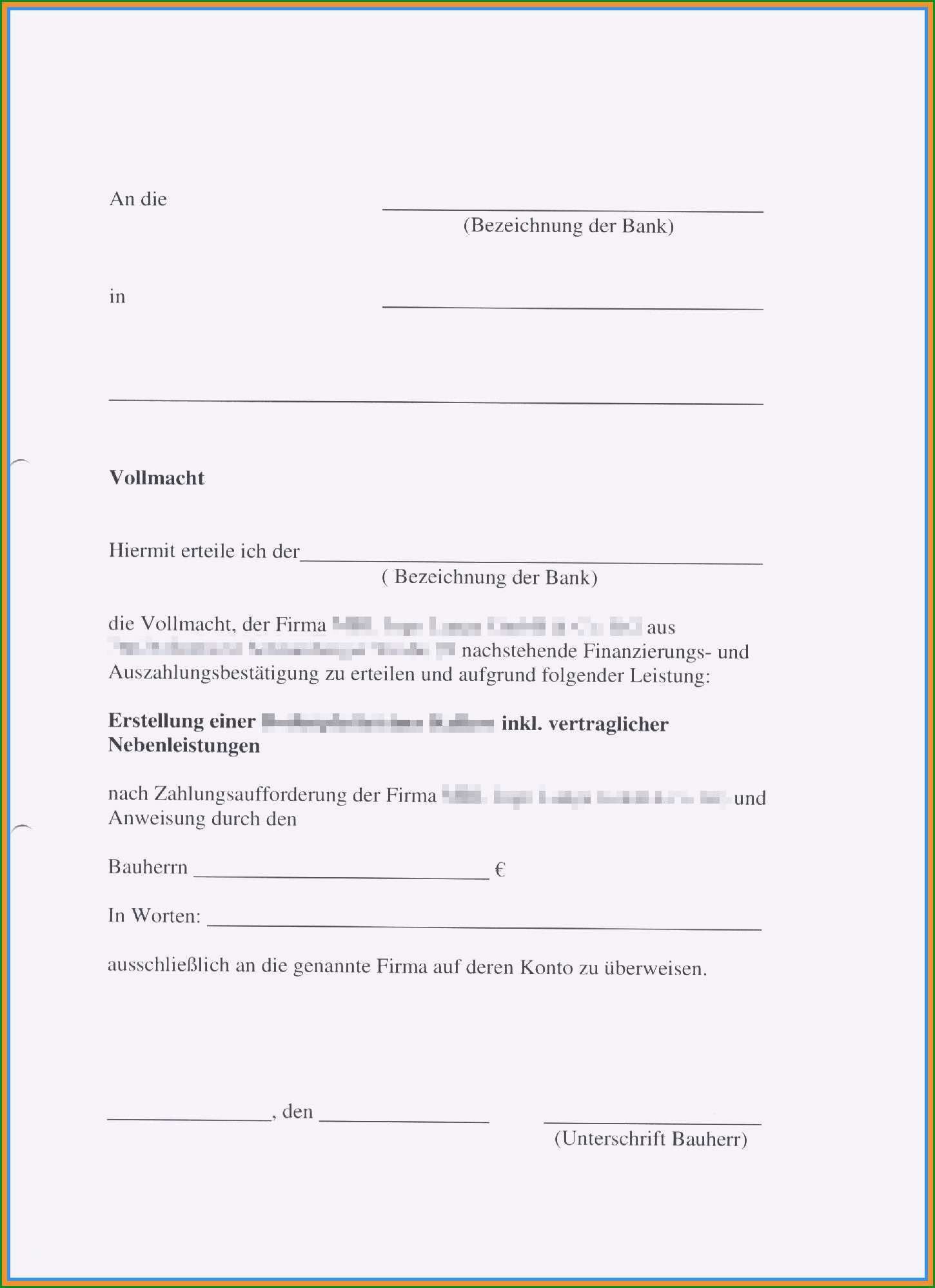 vollmacht muster bank