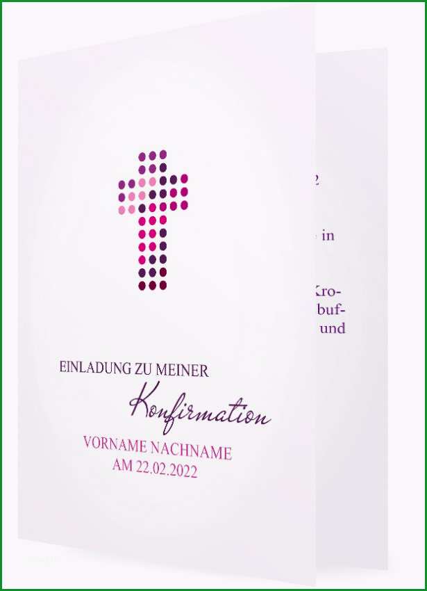 Vorlage Einladung Konfirmation Kreuz aus Punkten lila 1288