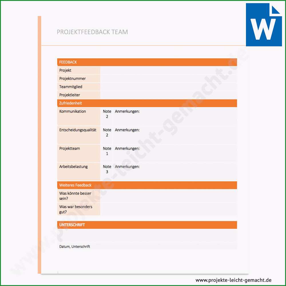 vorlage feedback projektteam
