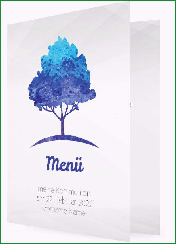 Vorlage fuer Menuekarte gestalten Baum in Blau 1739
