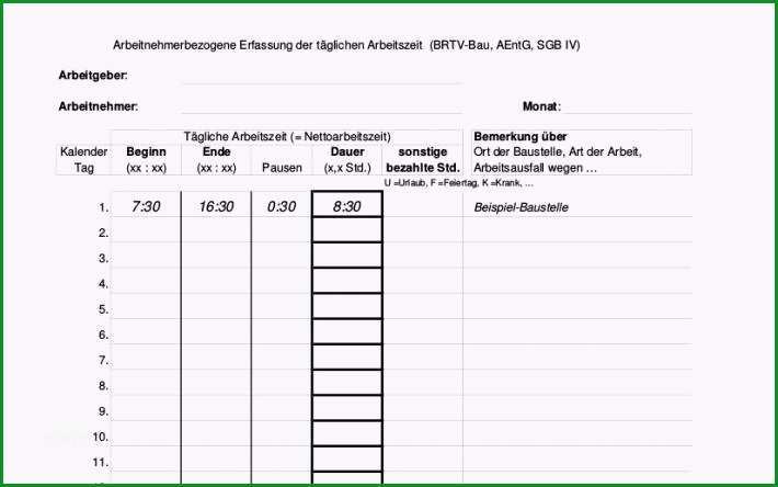 vorlage stundenzettel baugewerbe