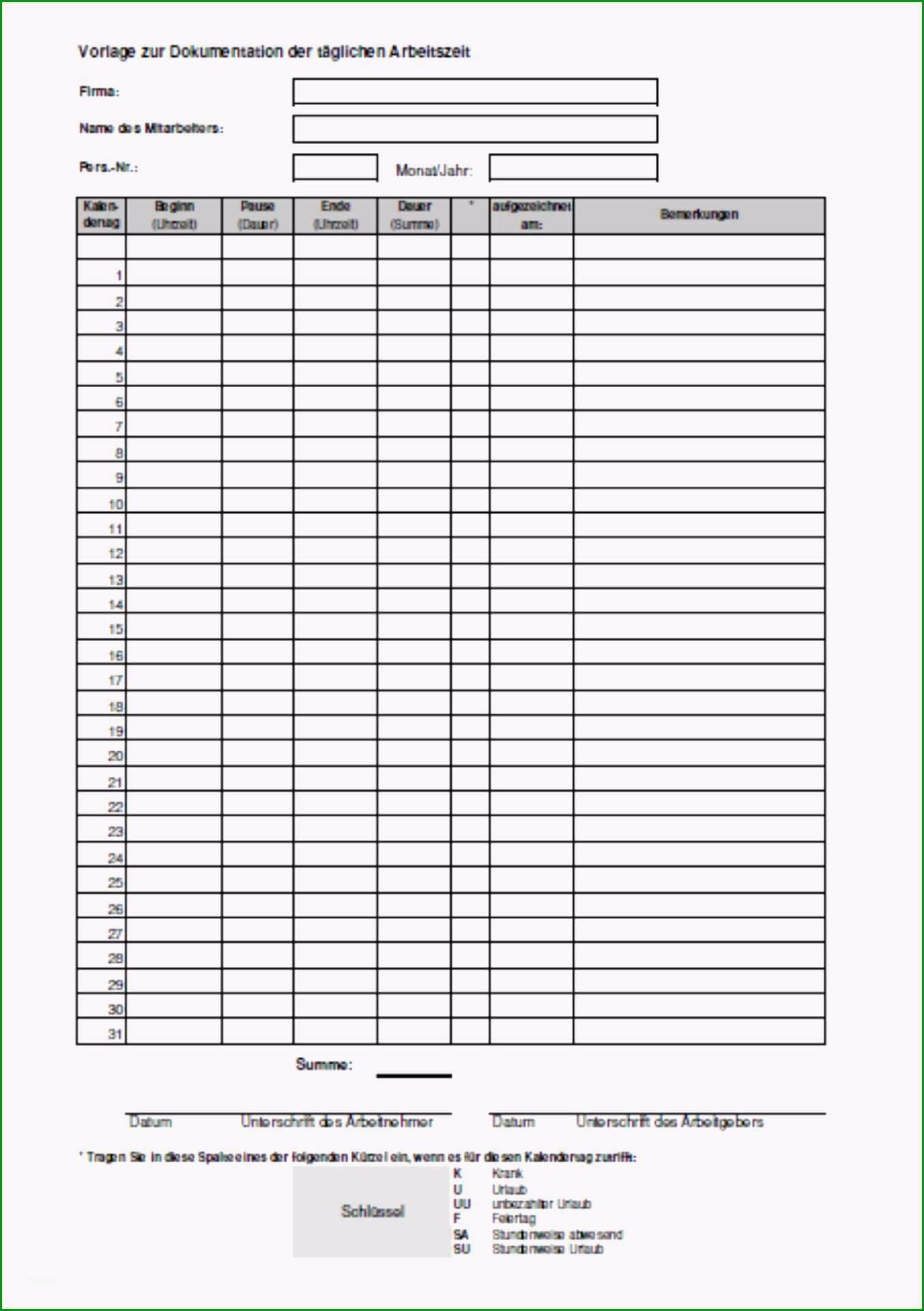 vorlage zur dokumentation der tglichen arbeitszeit datev word gute datev stundenzettel excel
