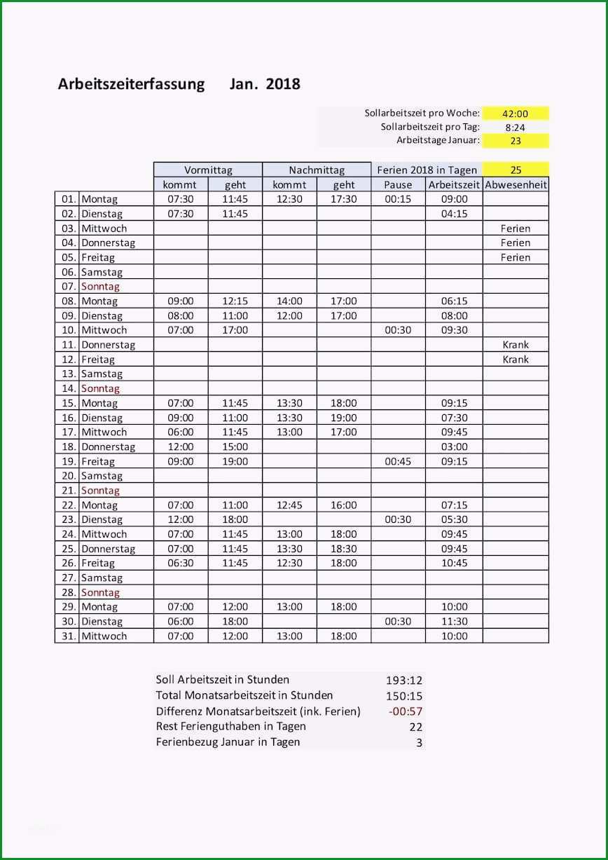 zeiterfassung excel