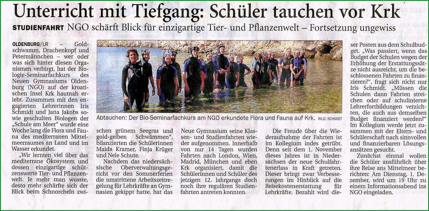 zeitungsbericht ueber besuch einer bio leistungsklasse bei der schule am meer