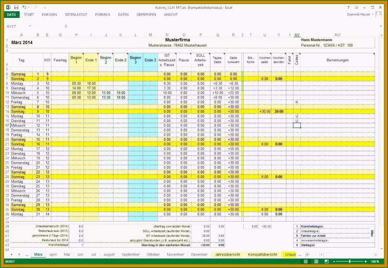 10 zeiterfassung excel vorlage kostenlos