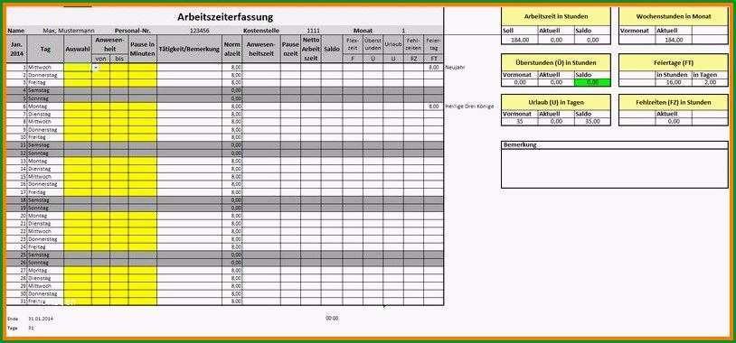 11 arbeitszeit excel vorlage