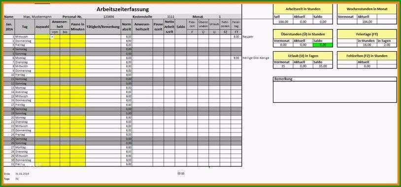 11 arbeitszeit excel vorlage