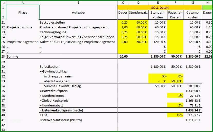 kostenkalkulation excel vorlage kfxt4t