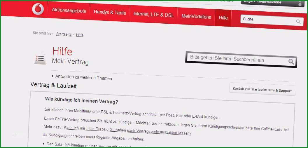 sonderkundigung vodafone vorlage