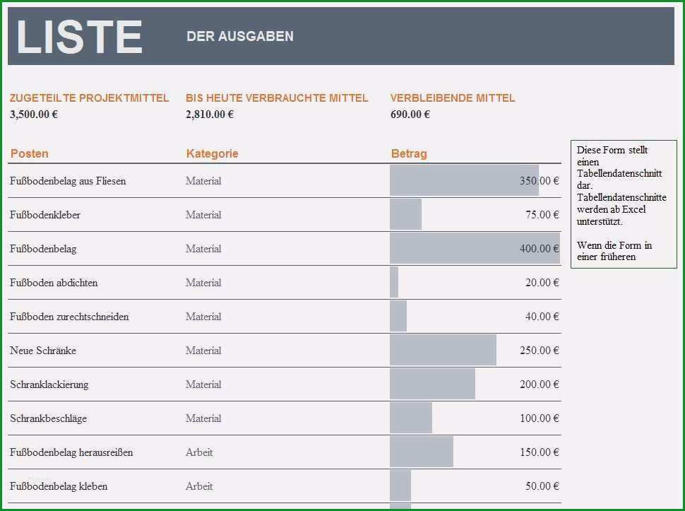 9 kostenaufstellung excel vorlage