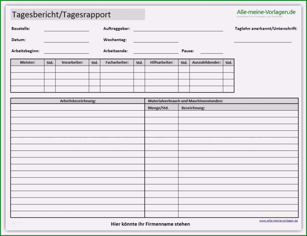 arbeitsbericht vorlage handwerk kostenlos angenehm tagesbericht oder tagesrapport