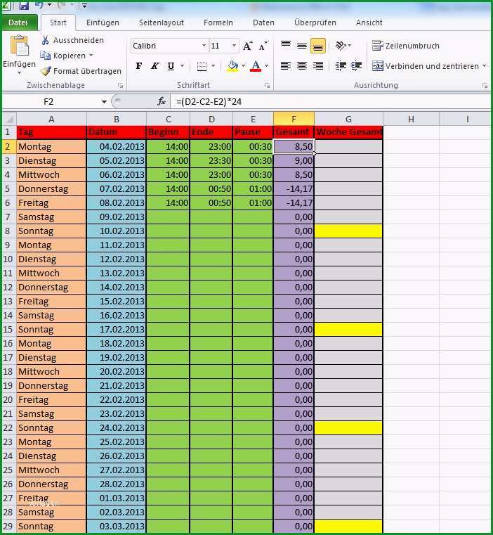 arbeitszeiterfassung excel nachtschicht fruehschicht inkl pausen