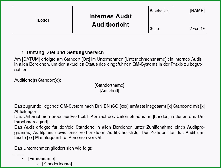 Schockieren Auditbericht Vorlage Qualitätsmanagement Qm Cube