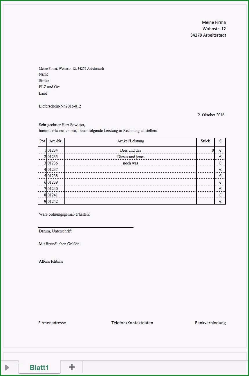 Schockieren Die Fabelhaften Lieferschein Vorlage Excel