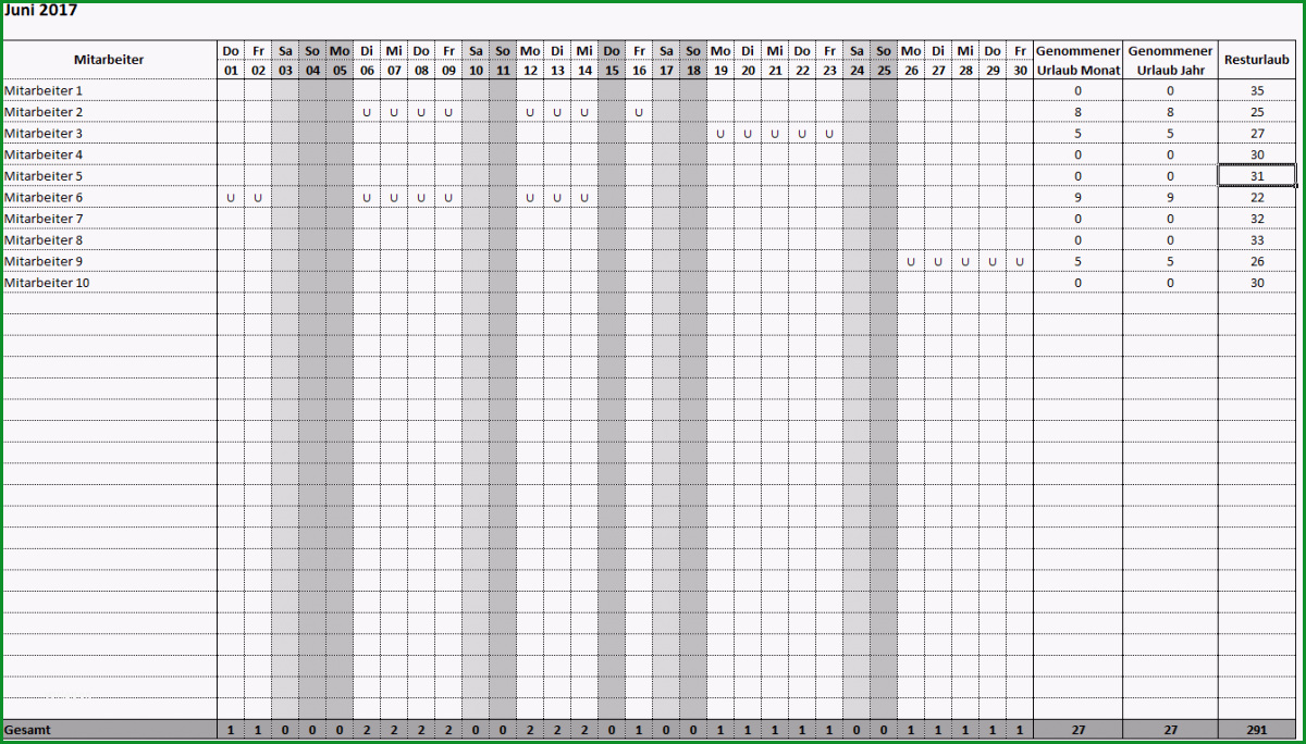 Excel Tool Urlaubsplan