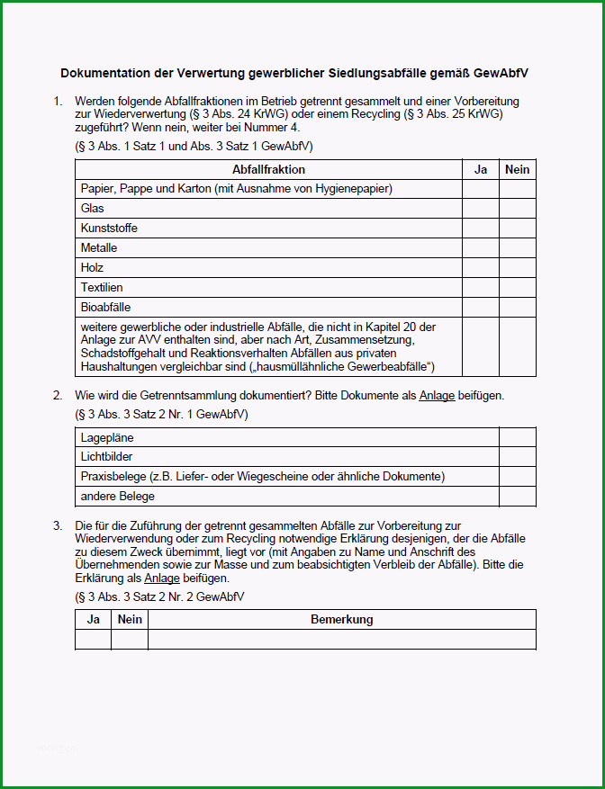 gewerbeabfallverordnung dokumentation der verwertung gewerblicher siedlungsabfaelle gemaess gewabfv dl