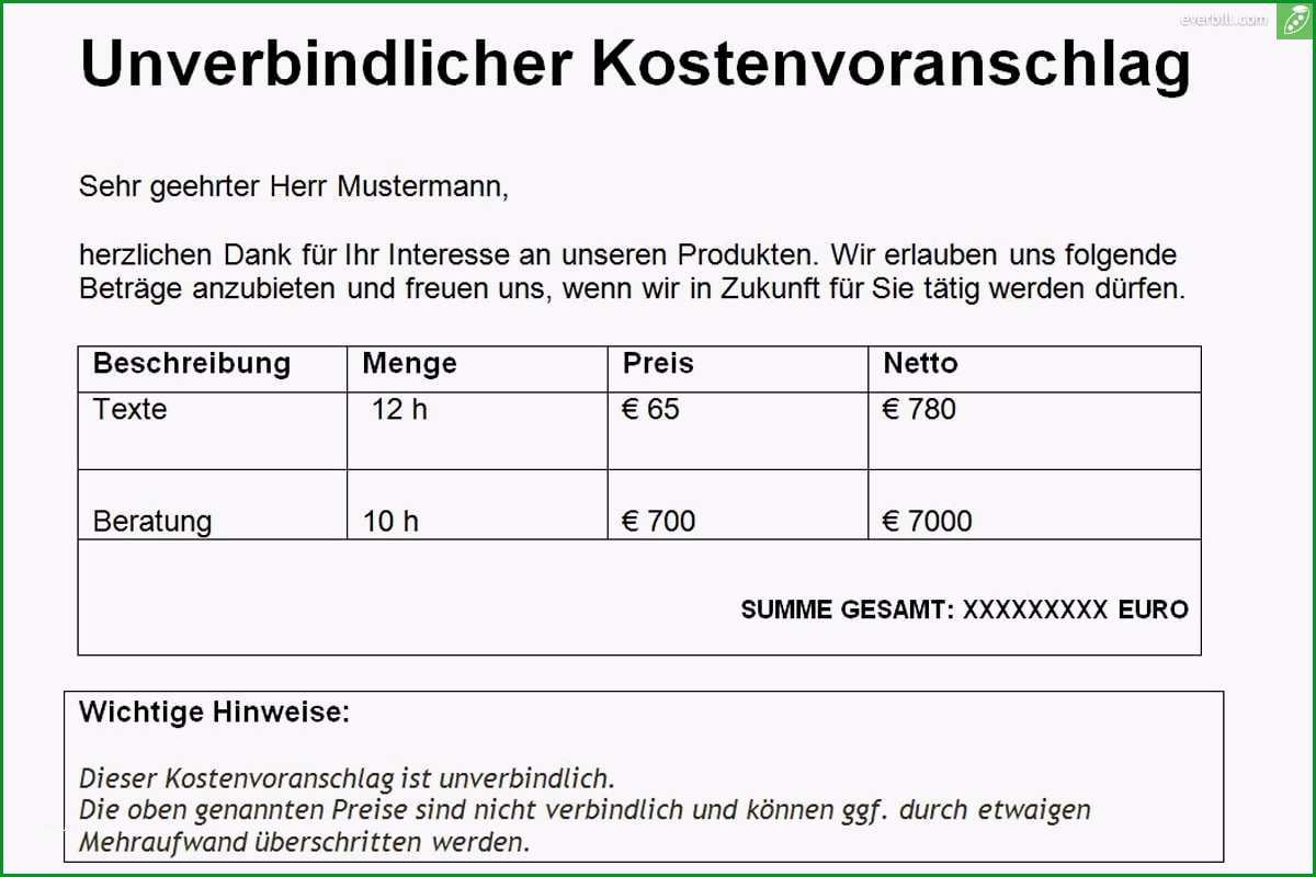 Schockieren Gratis Kostenvoranschlag Vorlage &amp; Muster