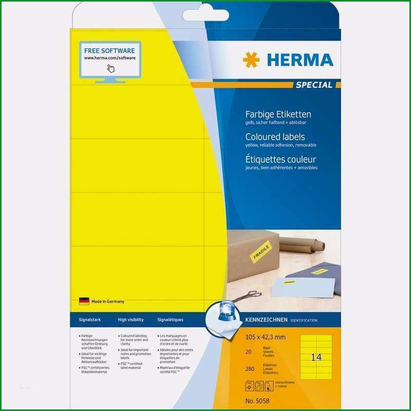 herma special etiketten vorlage einzigartig herma universal etiketten special 105 x 42 3 mm gelb